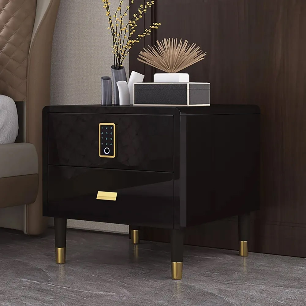 

Black Nightstand Luxury Intelligent Lock 2-Drawer Lacquered Bedside Table