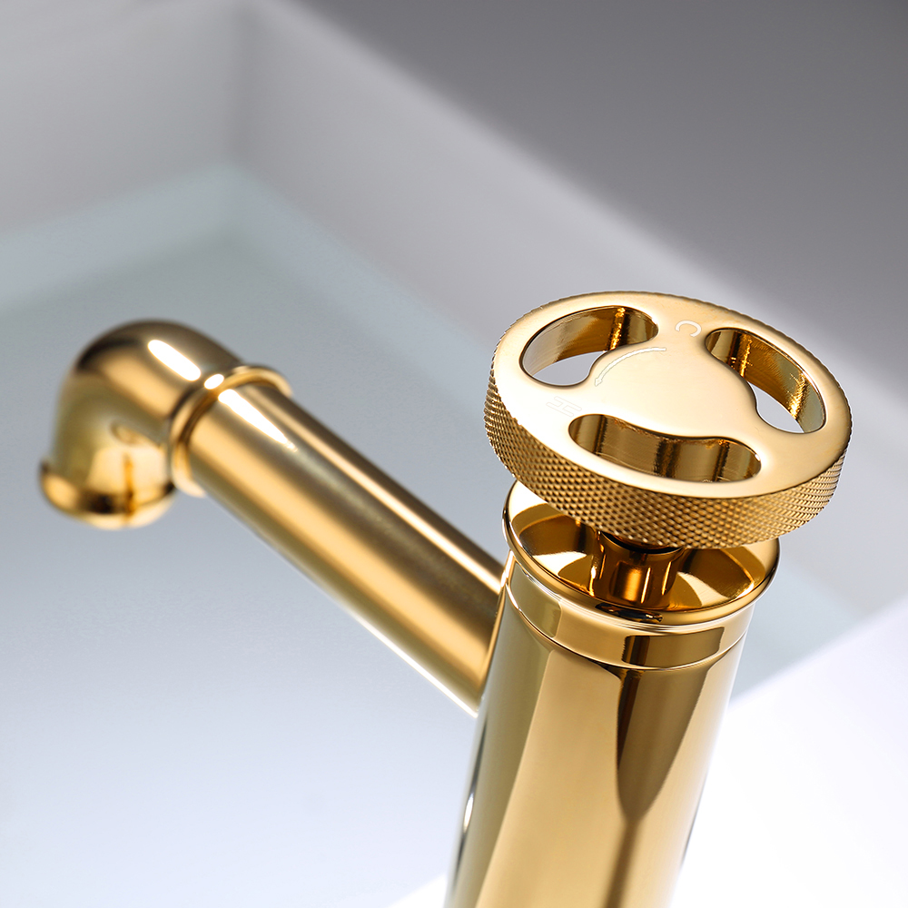 Ruth Industrial Gold Monobloc Bathroom Basin Tap Single Knob Solid Brass