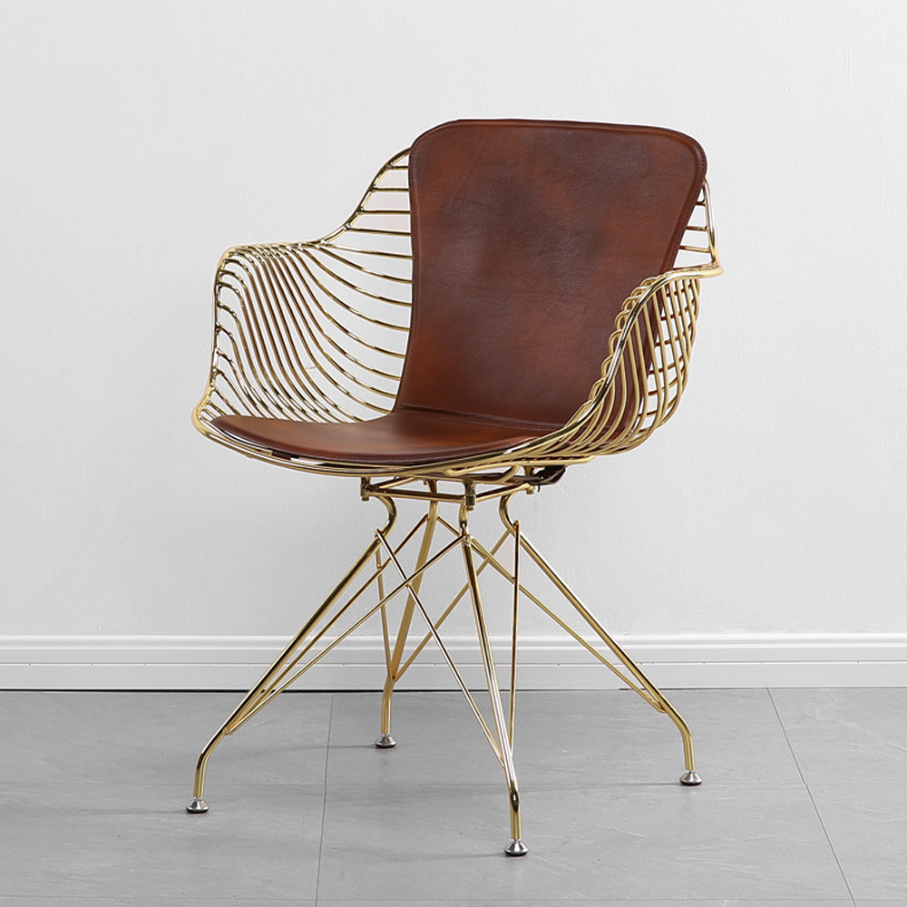 

Postmodern Brown PU Leather Dining Chair with Geometric Base Side Chair
