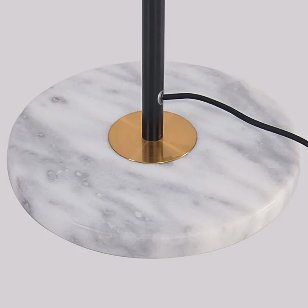 Modern Minimalist White Globe Glass Shade 6-Light Floor Lamp with Round Marble Base in Black and Gold