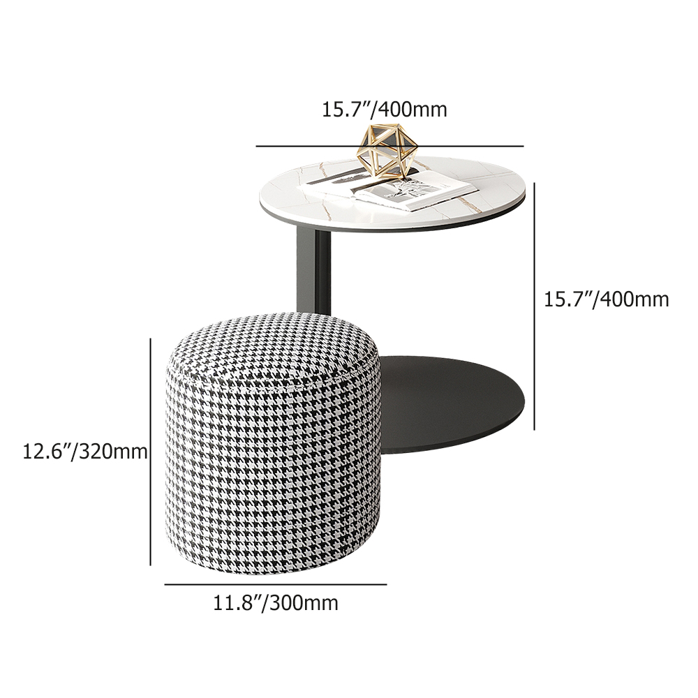 Contemporary Sintered Stone Top End Table with Ottoman Set of 2 with