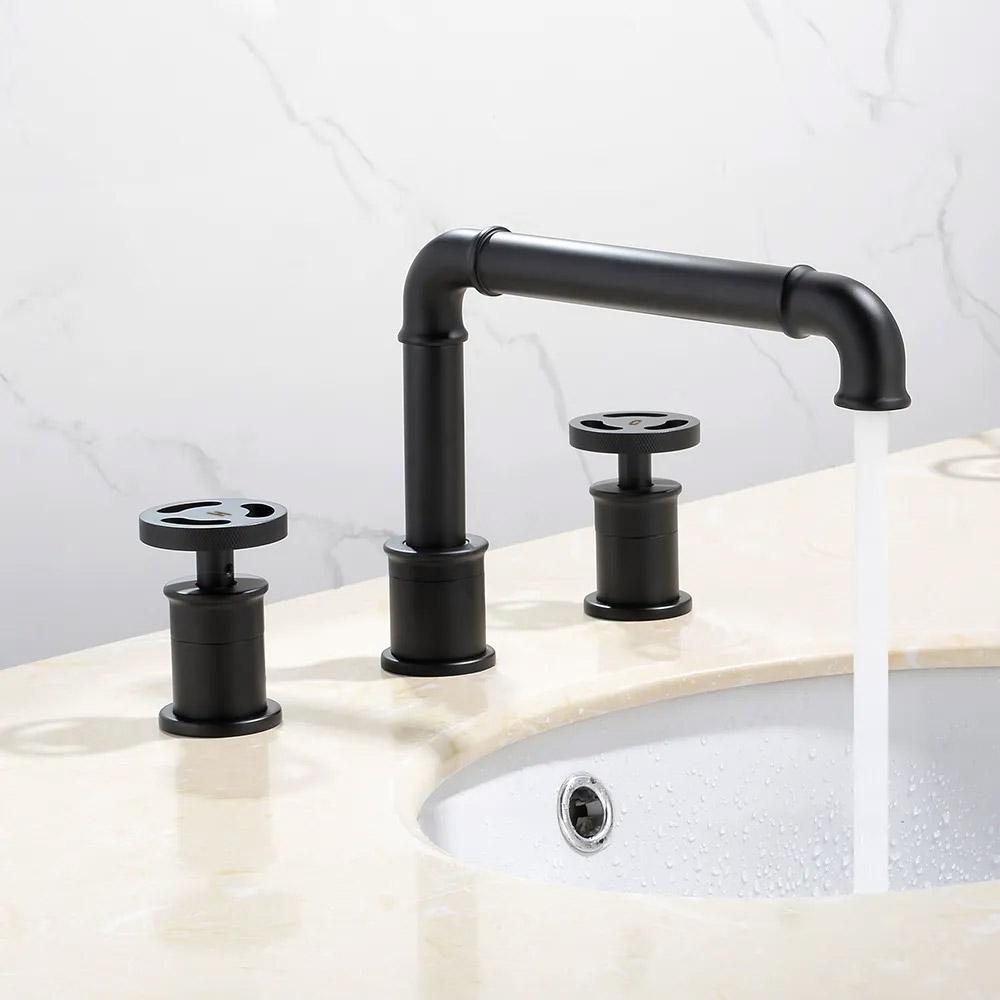 Ruth Industrial Pipe Matte Black Bathroom Widespread Sink Faucet Double ...