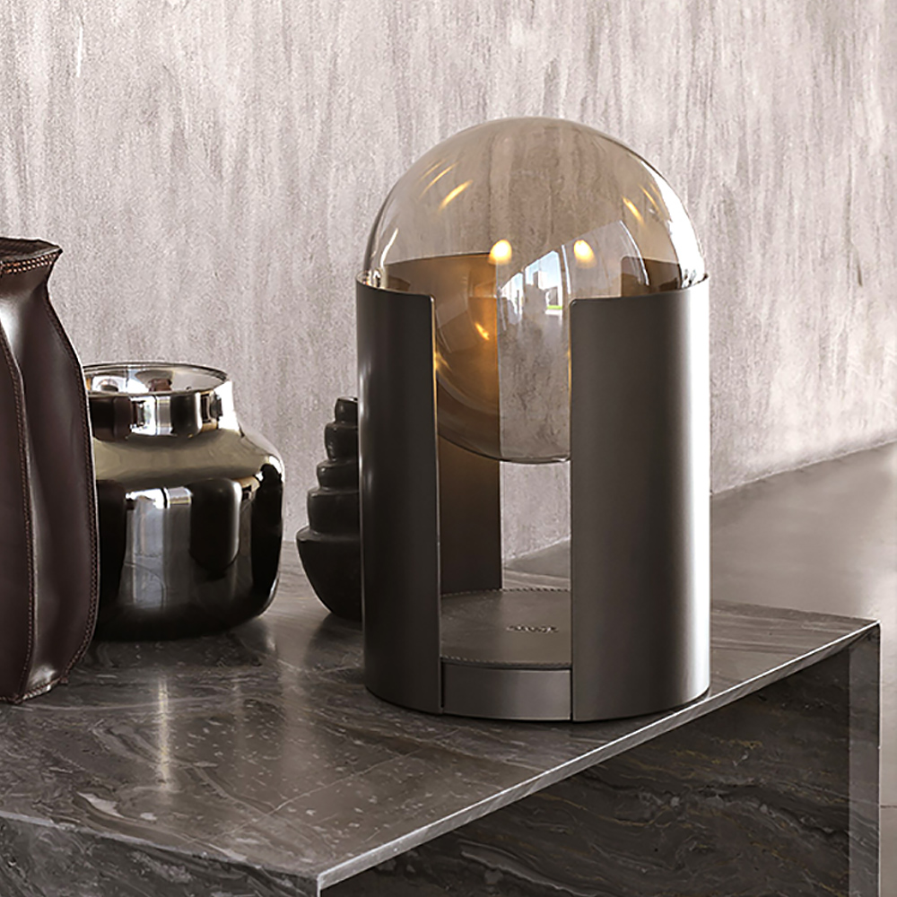 Modern 2-Light Amber Table Lamp with On / Off Switch & Glass Globe ...