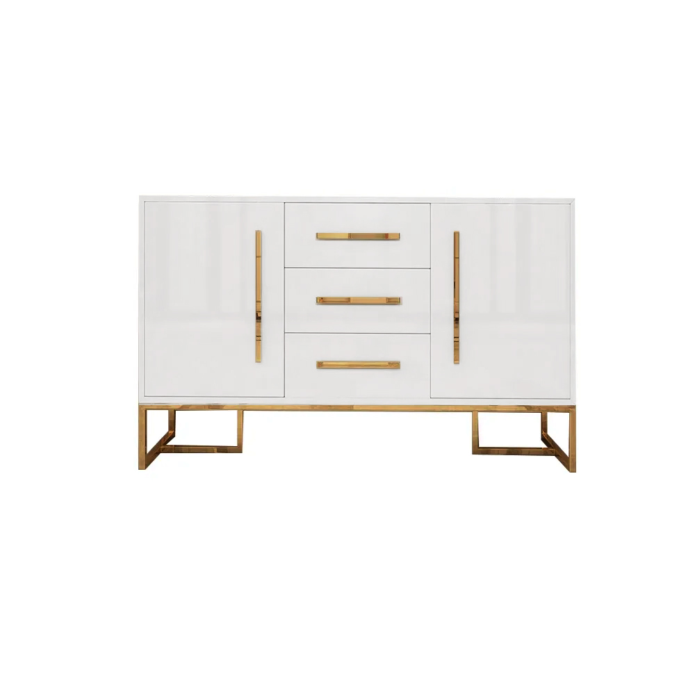Modern 1200mm White Buffet 2 Doors & 3 Drawers Kitchen Storage Sideboard Cabinet in Gold