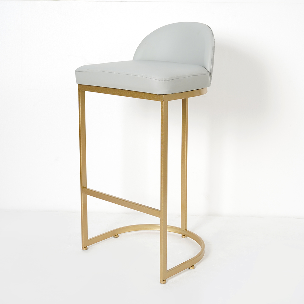 Grey PU Leather Upholstered Bar Stool in Gold Set of 2
