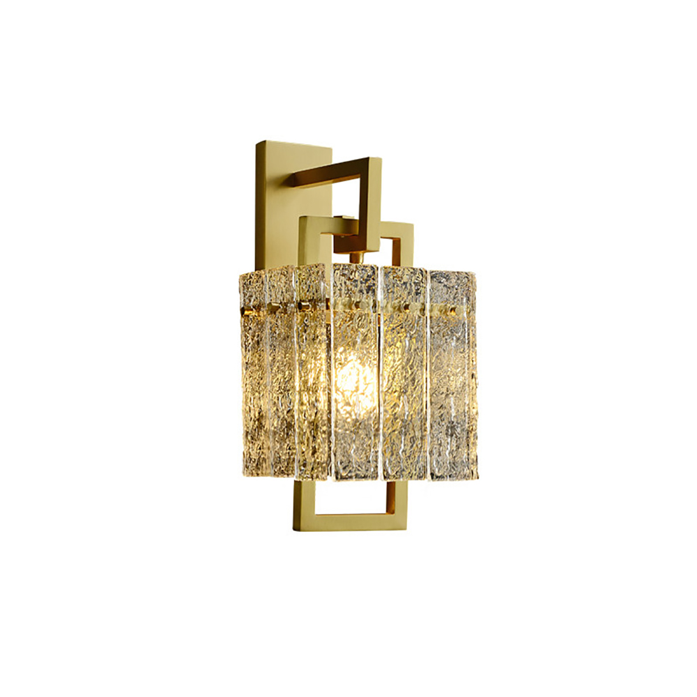 Modern 1-Light Brass Decorative Wall Sconce with Water-ripple Glass Shade