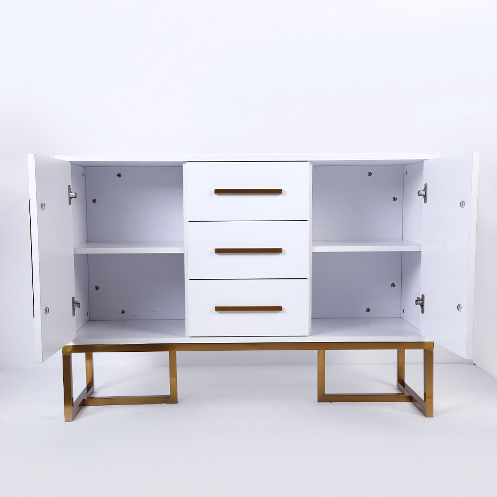 Modern 47" White Buffet 2 Doors & 3 Drawers Kitchen Storage Sideboard Cabinet in Gold