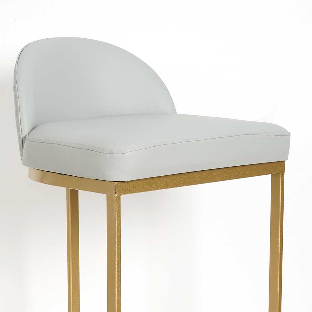 Grey PU Leather Upholstered Bar Stool in Gold Set of 2