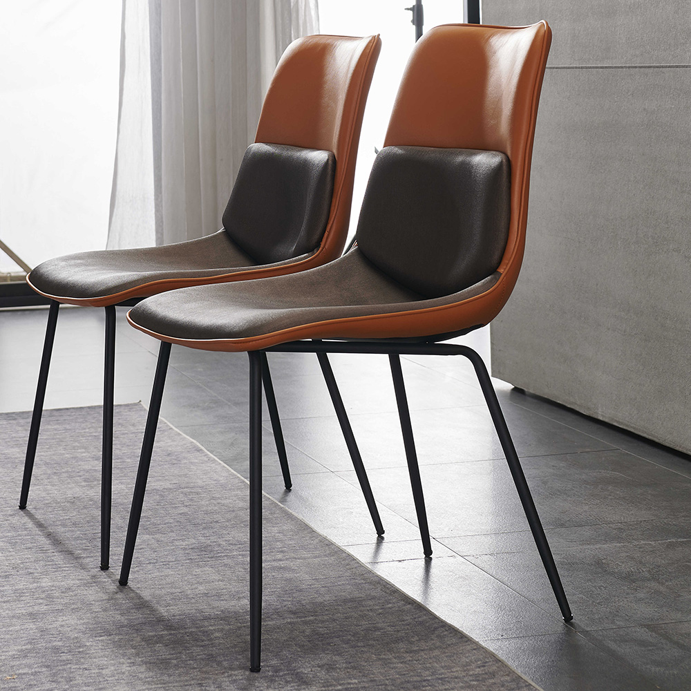 

Orange Modern Faux Leather Upholstered Dining Chair with Metal Legs Set of 2