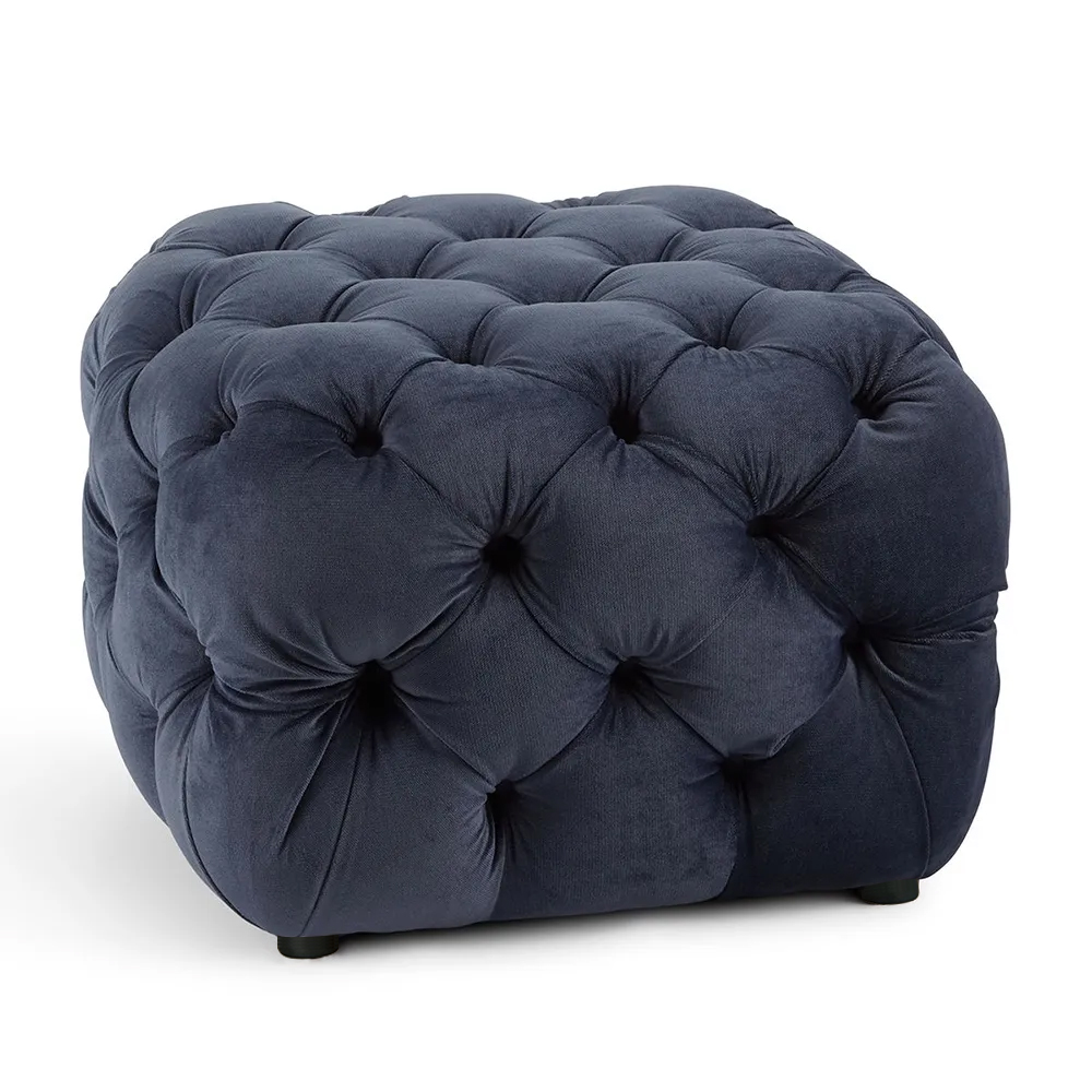 Modern Blue Tufted Velvet Ottoman Upholstered Ottoman Stool