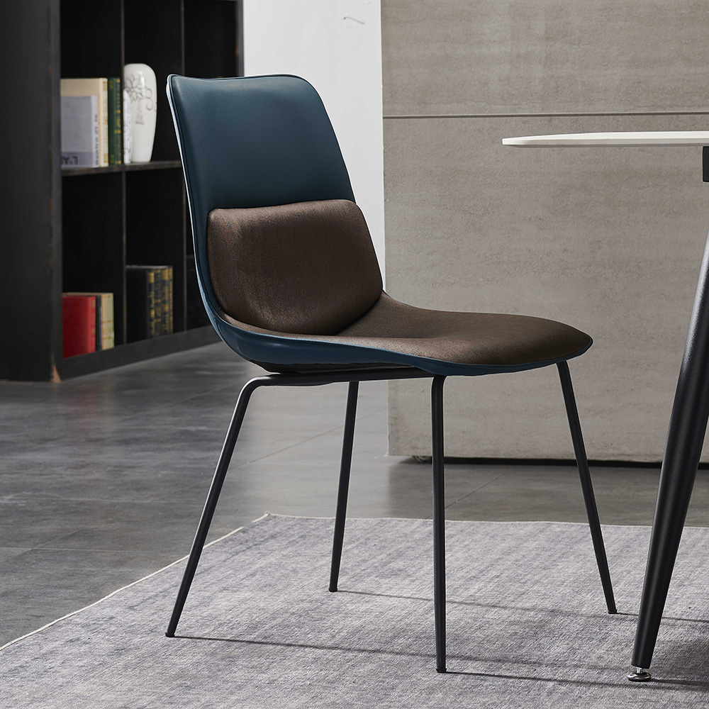 

Blue Modern Faux Leather Upholstered Dining Chair with Metal Legs Set of 2