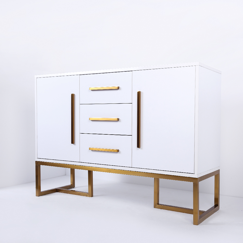 Modern 1200mm White Buffet 2 Doors & 3 Drawers Kitchen Storage Sideboard Cabinet in Gold