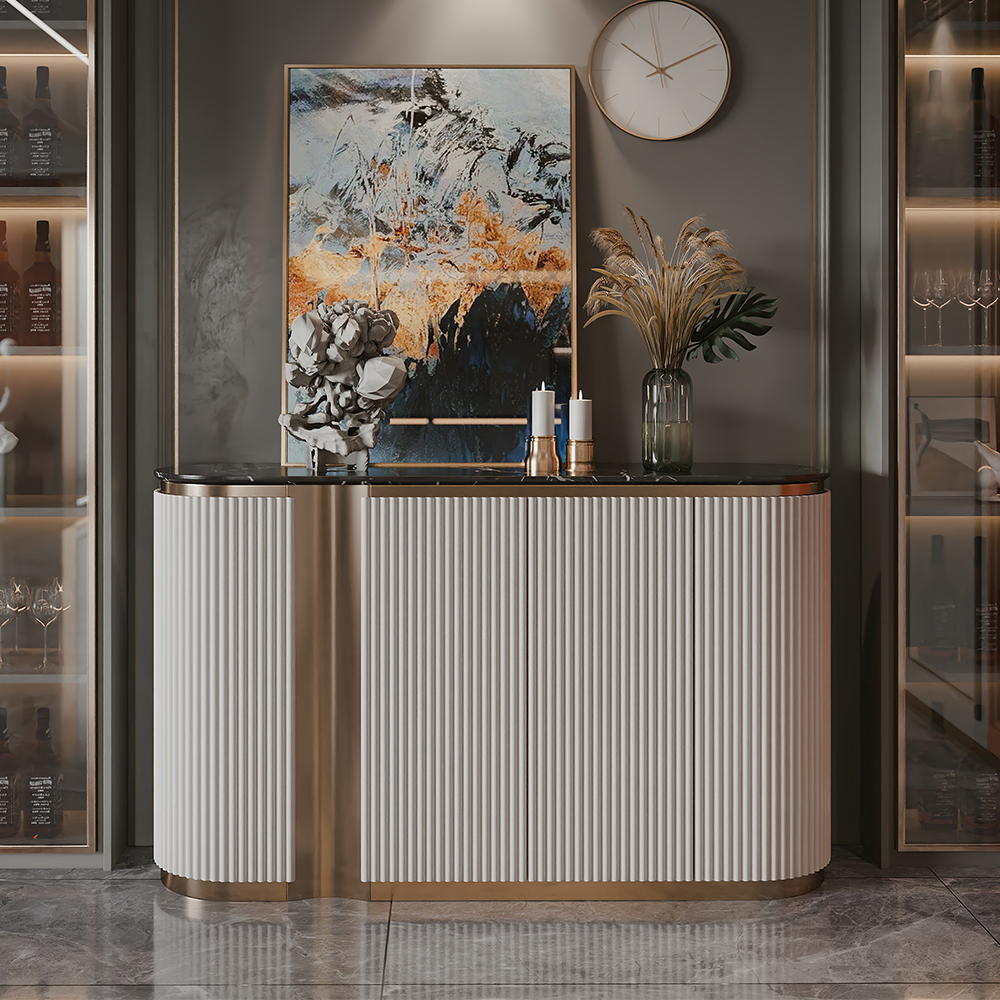 

59" Modern White Faux Marble Top Sideboard Buffet with 4-Door