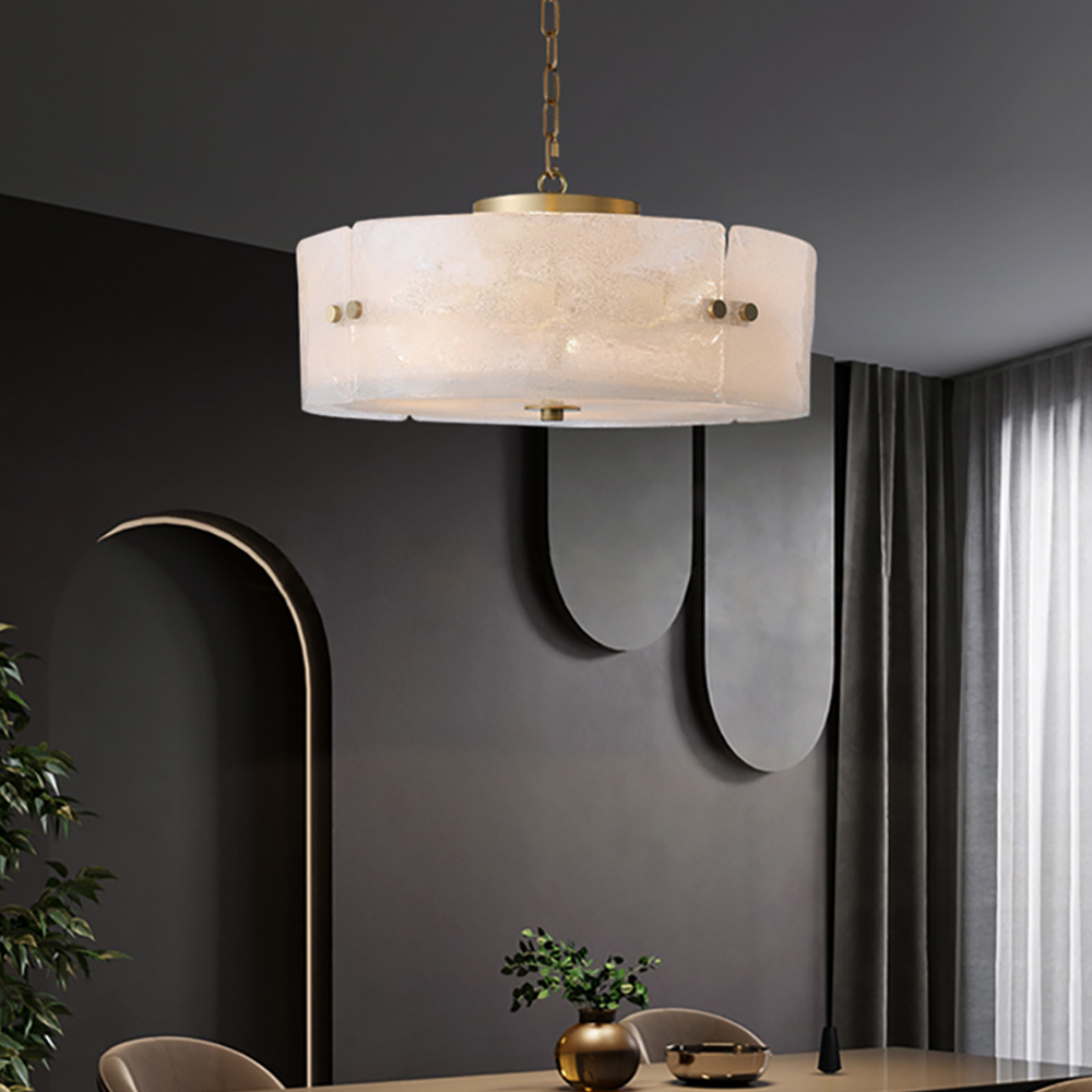 

Modern 4-Light Glass Drum Chandelier with Adjustable Chain in Brass