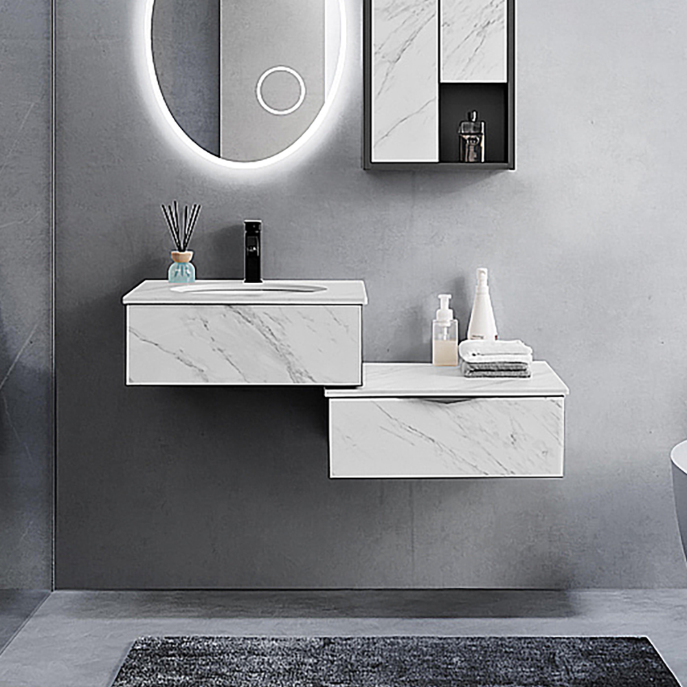 

39.4" White Wall-mounted Single Bathroom Vanity 2 Pieces with Ceramic Sink