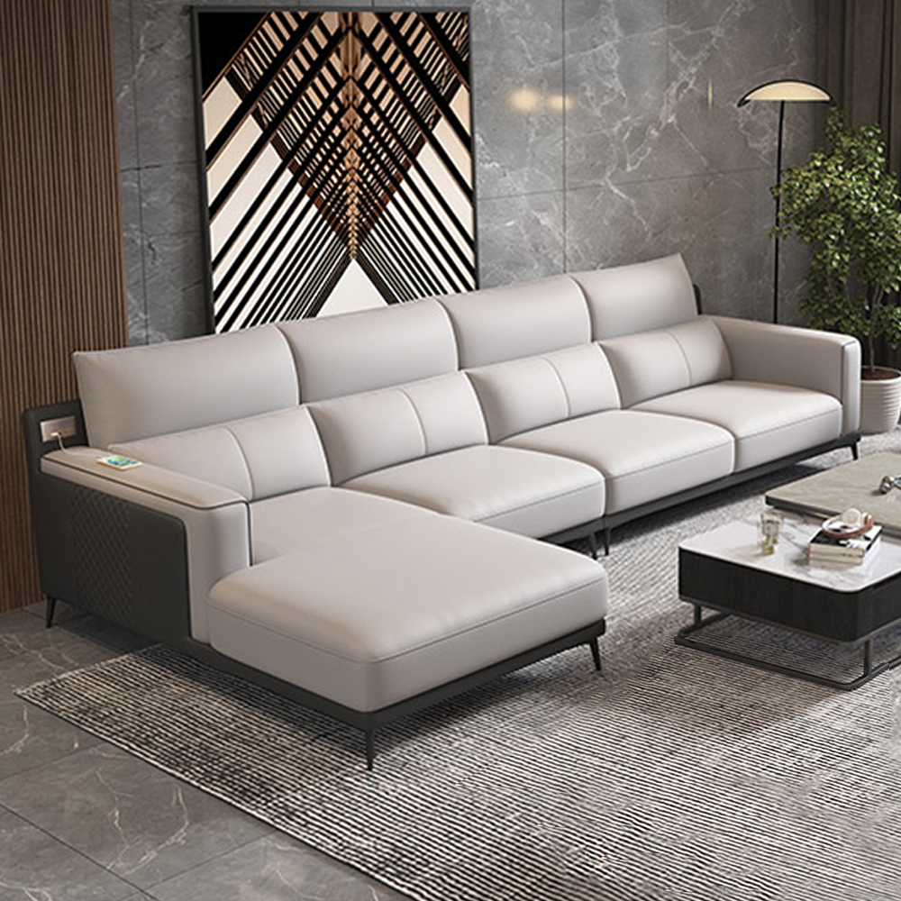 

130" Modern Light Gray Upholstered Sectional Sofa & Chaise