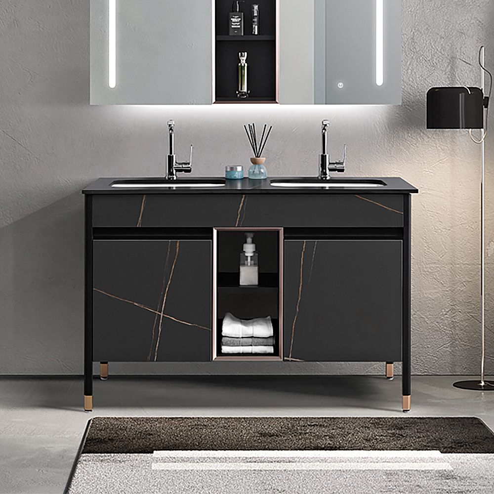 

47.2" Black Freestanding Double Bathroom Vanity with Storage