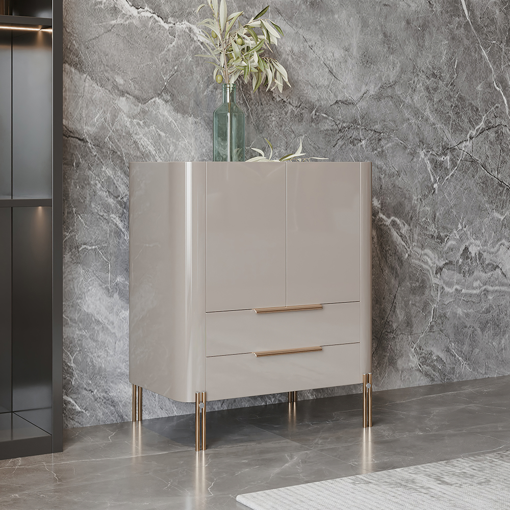 

Contemporary Light Gray Stone Top Display Cabinet with 2 Doors and 2 Drawers