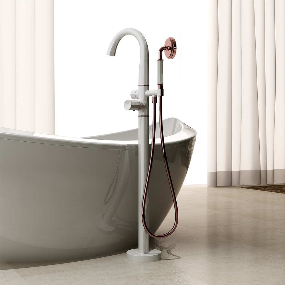 

Freestanding Tub Filler Faucet with Handheld Shower Solid Brass