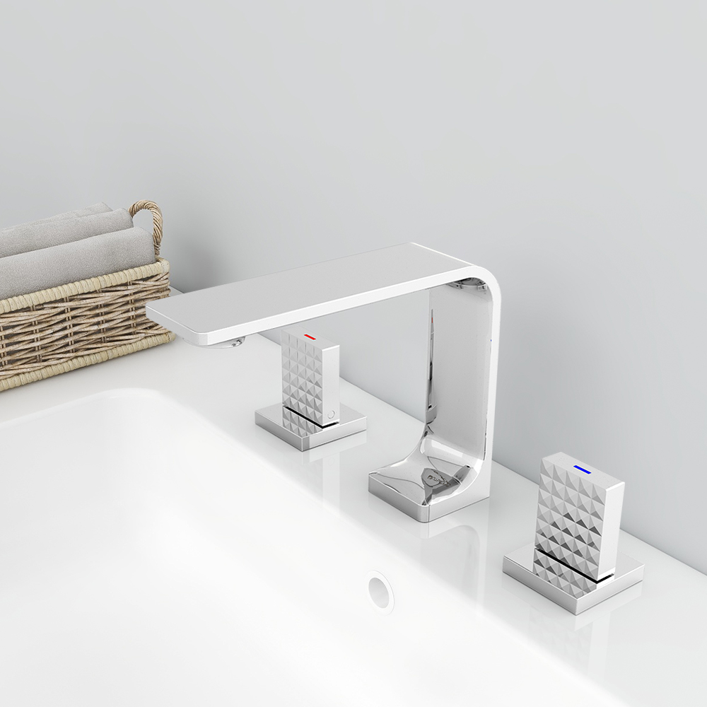 

Geometric Widespread Bathroom Sink Faucet Solid Brass