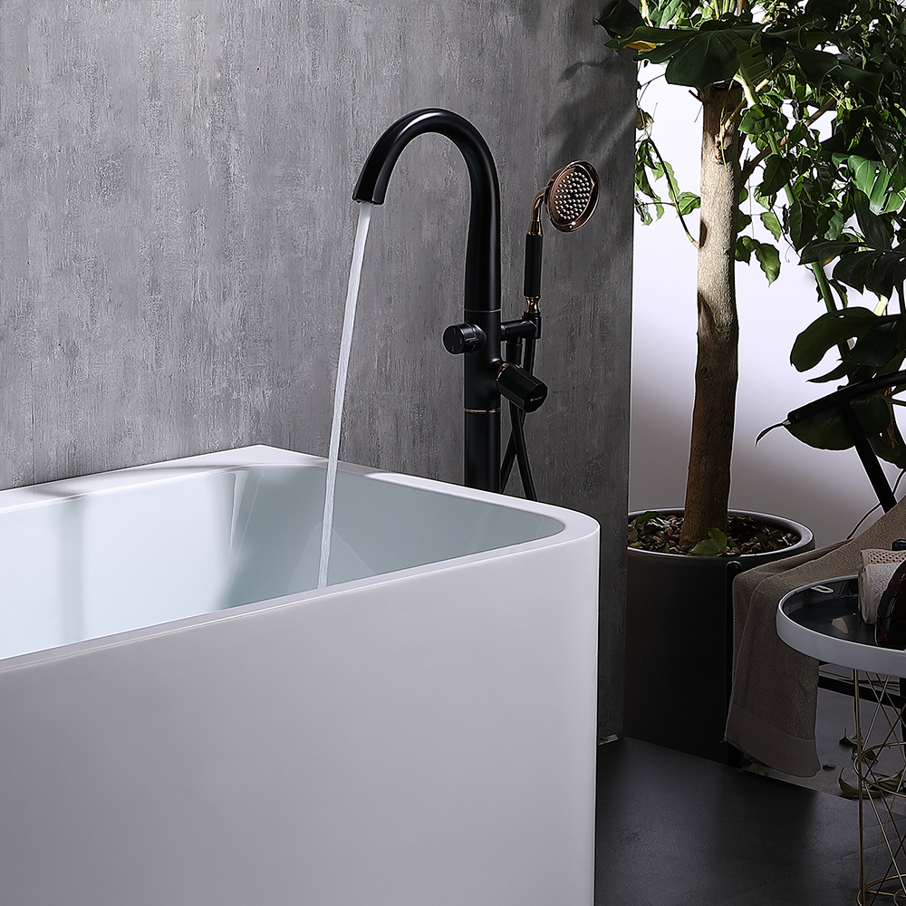 

Freestanding Tub Filler Faucet with Handheld Shower Solid Brass