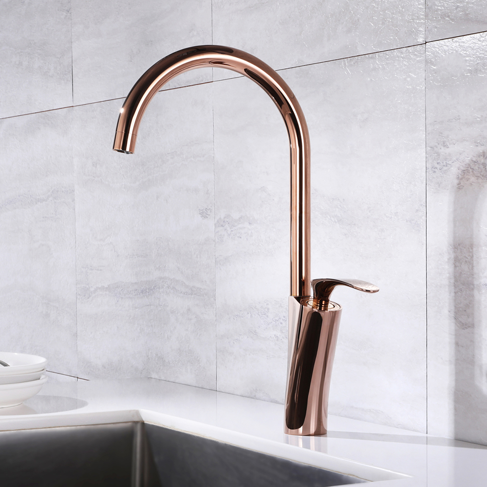 Single Lever Handle Kitchen Tap Mono Rose Gold Solid Brass
