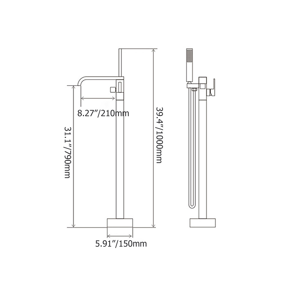 Dree Floor Mounted Brass Single Lever Handle Freestanding Bath Tap with