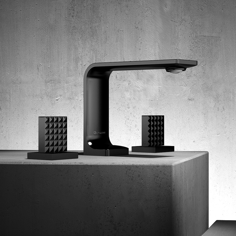 Plazy Geometric Widespread Bathroom Sink Faucet Solid Brass Bathroom