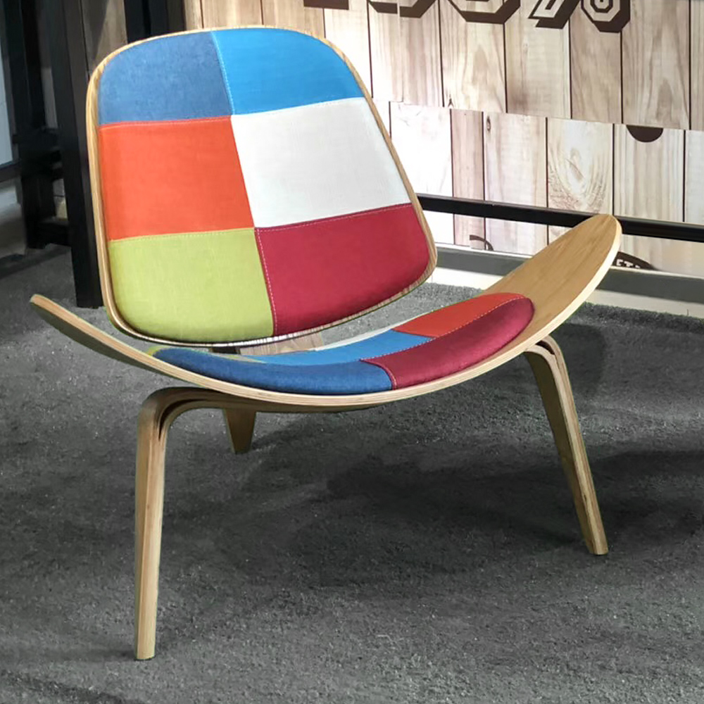 

Patchwork Manchurian Ash Wood Lounge Chair with Fabric Cushion