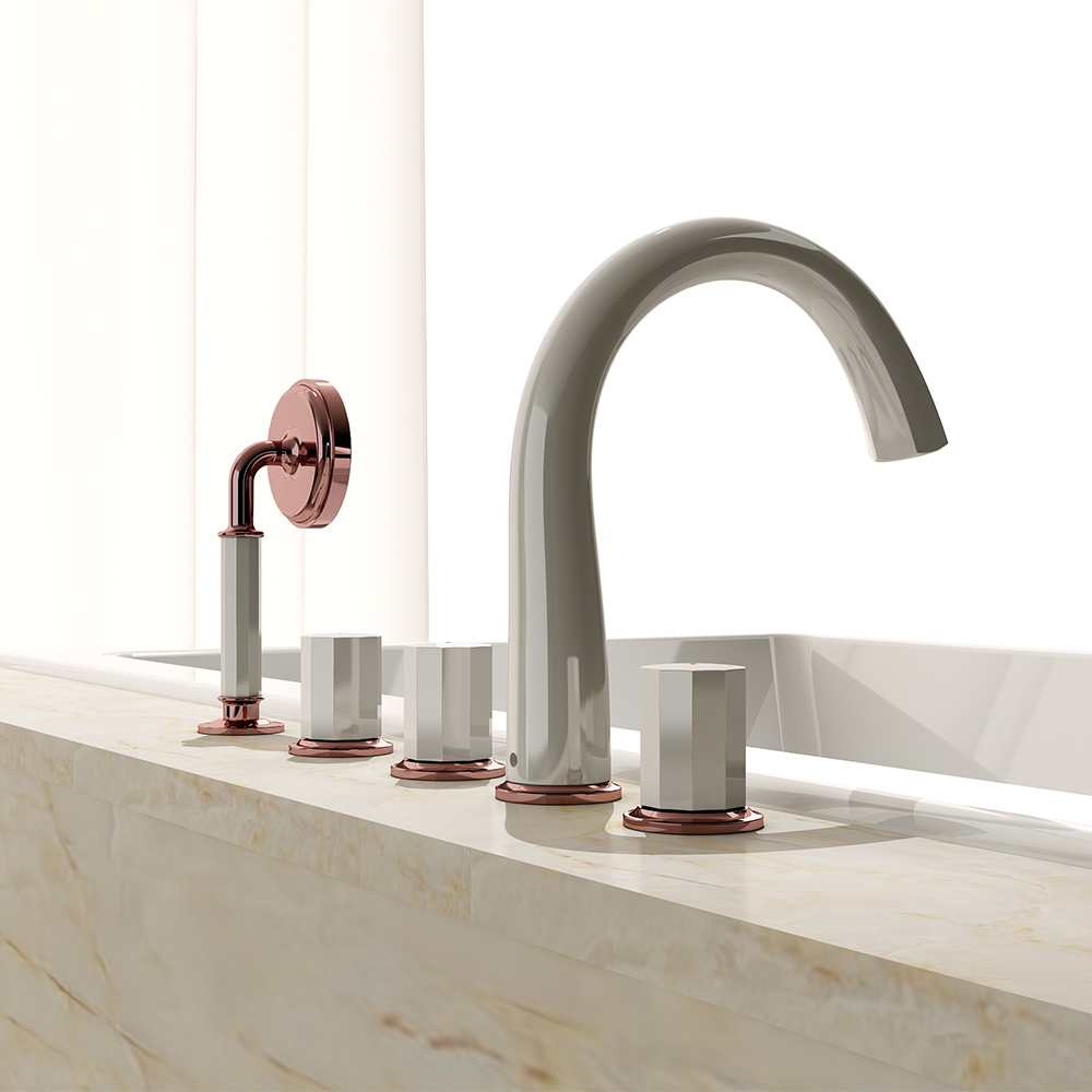 

Deck Mounted Roman Bathtub Faucet with Handshower Solid Brass