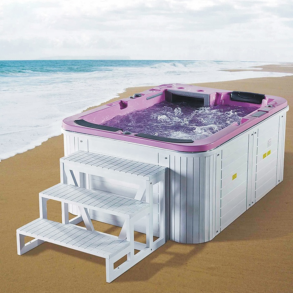74.8" Pink & White Outdoor Acrylic Hot Tub 28-jet Suitable For 3 Person With Ozonator