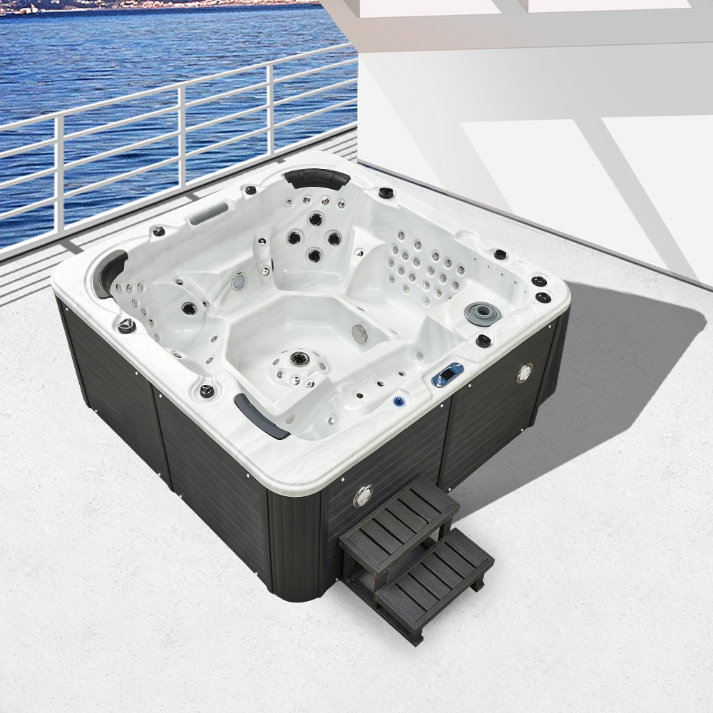 

86.6" White & Gray Outdoor 5-Person 11-Jet Acrylic Square Hot Tub Adjustable Heat