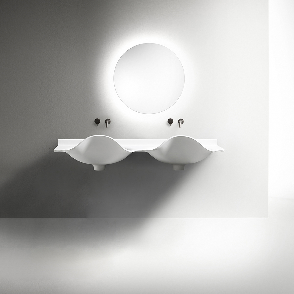 50" Wall-mounted Double Bathroom Sink Wash Sink Wavy-shaped