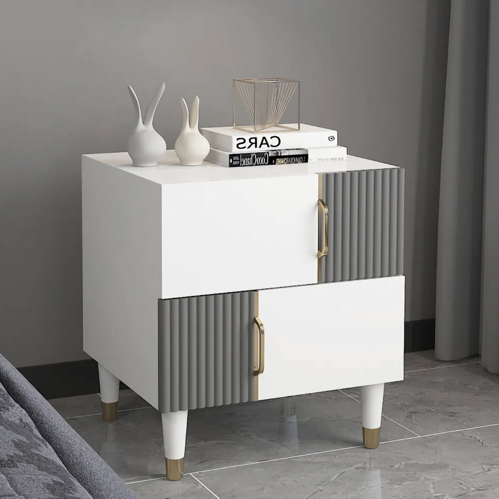 Image of 18.9" Modern White Bedroom Wooden Nightstand with 2 Drawers
