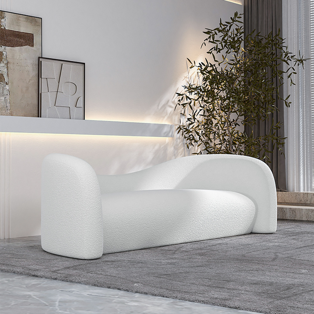 Modern 70" White Velvet Upholstered Curved 3 Seater Sofa with Round Arm