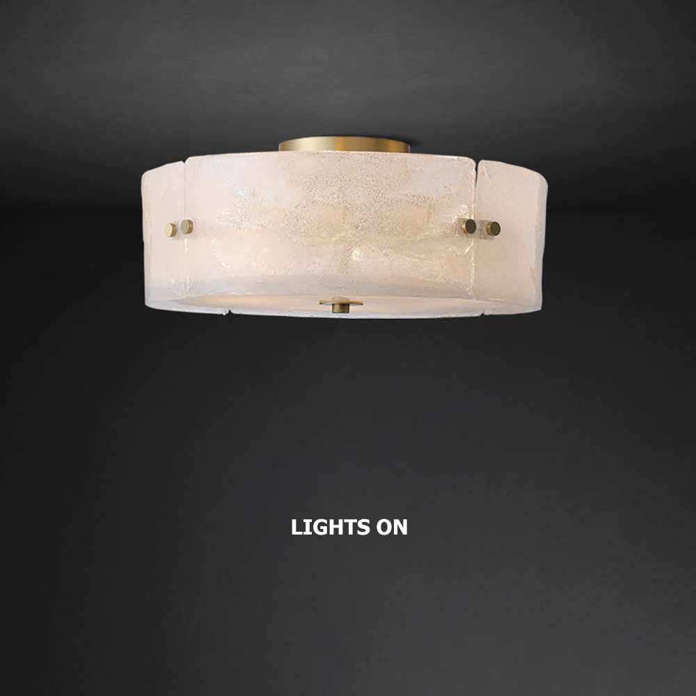 Minimalist 4-Light Glass Shaded Drum Flush Mount Light in Brass
