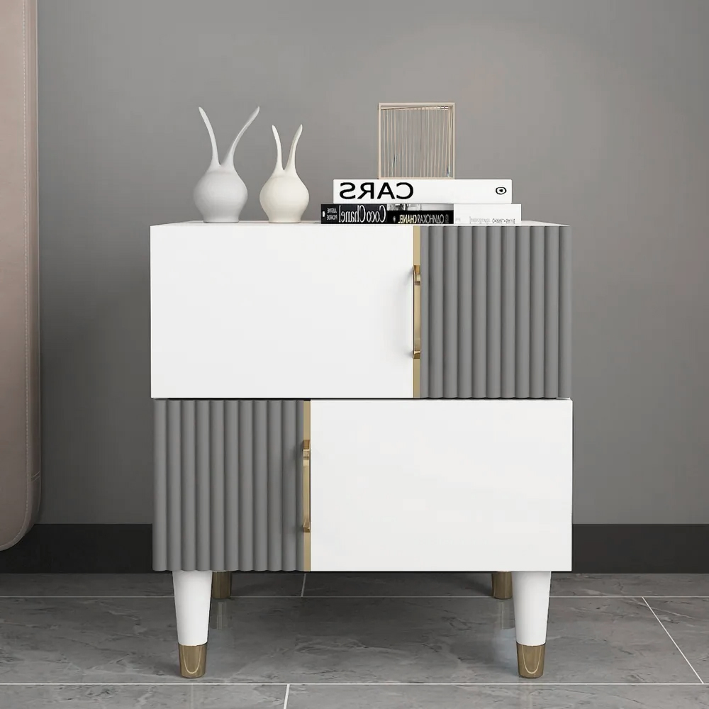 18.9" Modern White Bedroom Wooden Nightstand with 2 Drawers