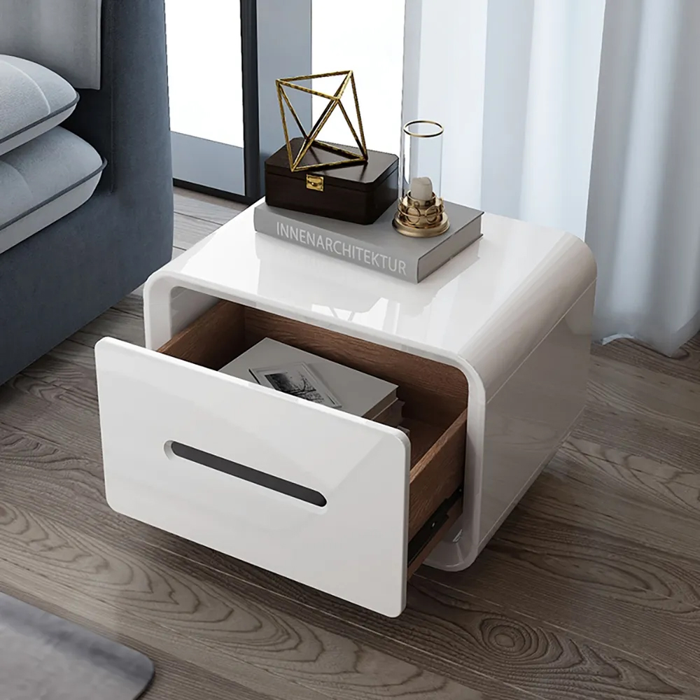 White Side Table with Storage Nightstand with Drawer