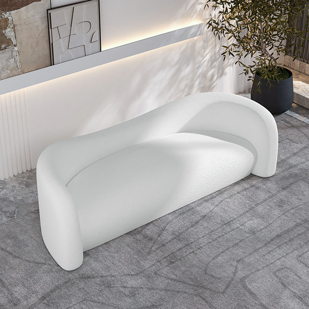 Modern 70" White Velvet Upholstered Curved 3 Seater Sofa with Round Arm