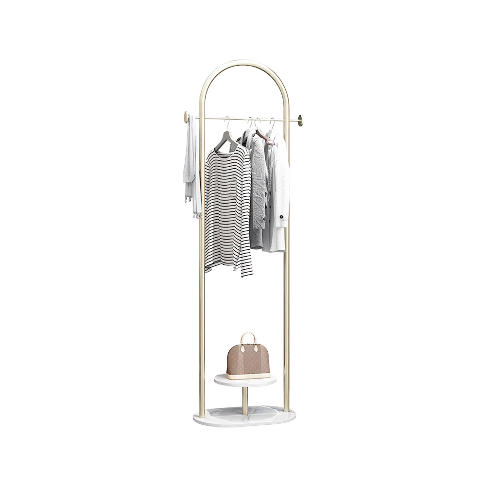 Gold Clothing Rack Small Metal Garment Rack with Shelves Faux Marble Base