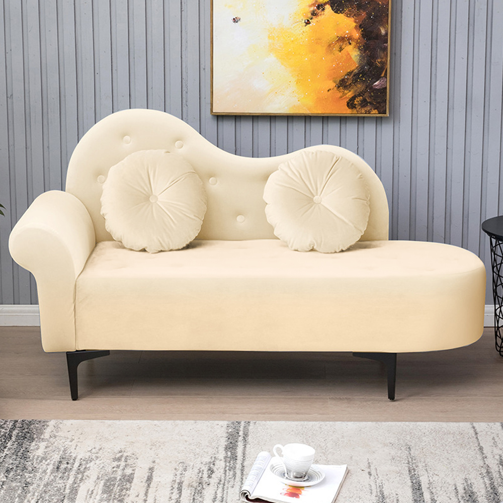 Image of 55.1" Beige Velvet Button Tufted Chesterfield Chaise Lounge with Pillows Sofa Couch