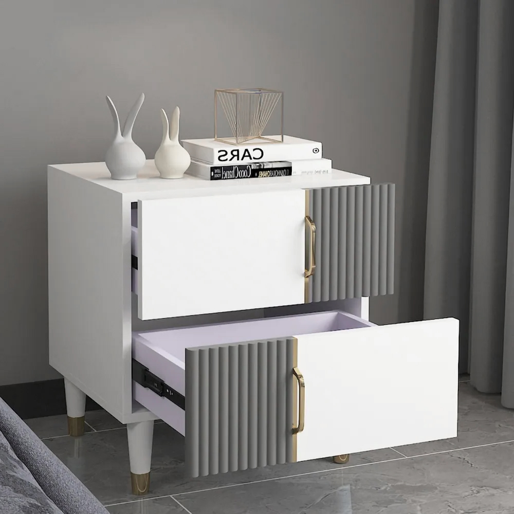 18.9" Modern White Bedroom Wooden Nightstand with 2 Drawers