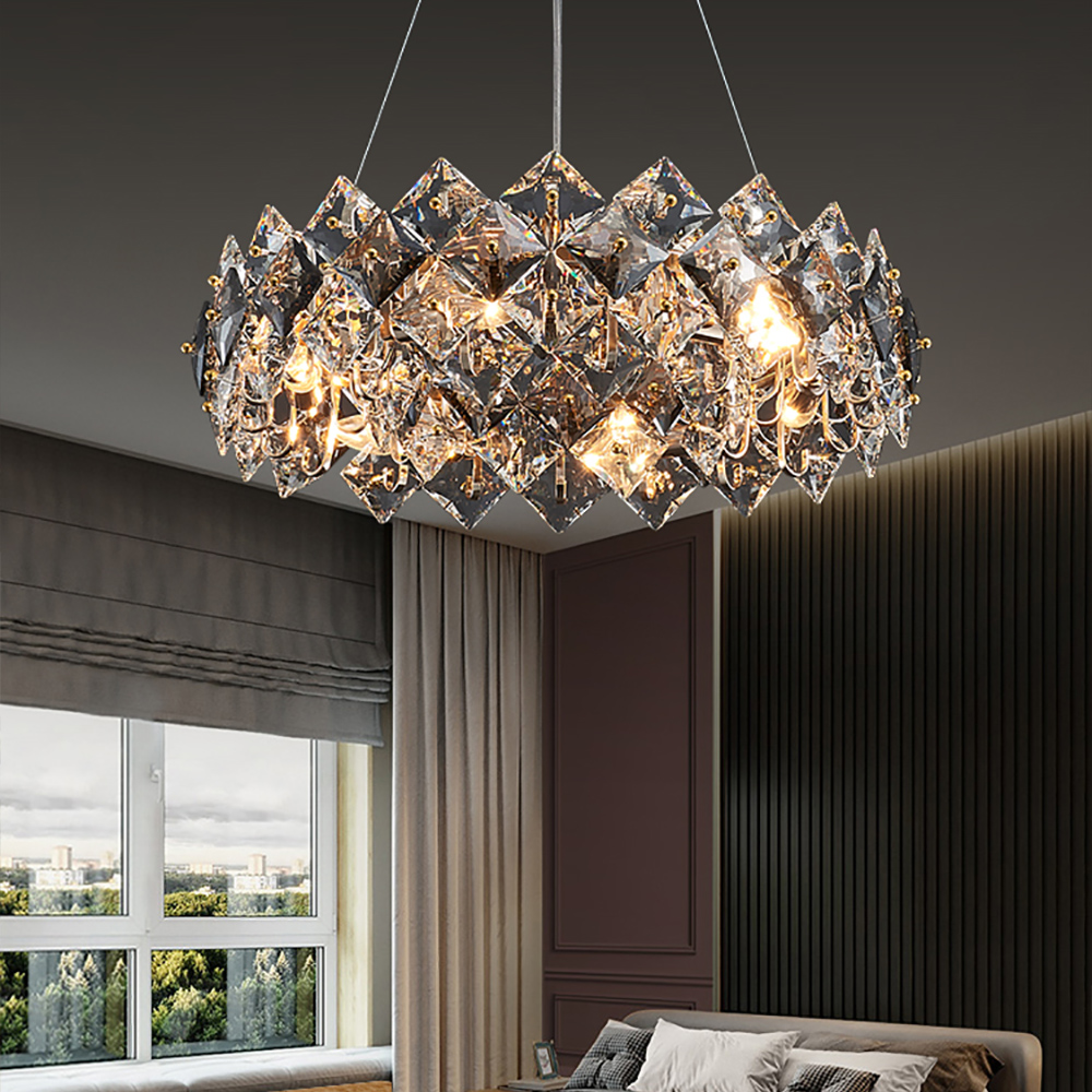 Crystack Modern 6-Light Tiered Crystal Chandelier with Adjustable Cables