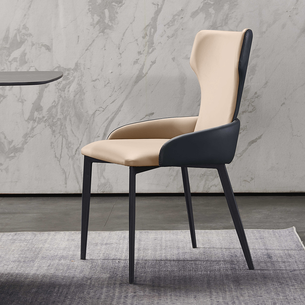 

Beige Modern Dining Chair Faux Leather Dining Chair Set of 2
