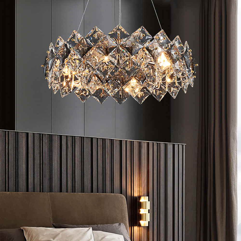 Modern 6-Light Tiered Crystal Chandelier with Adjustable Cables
