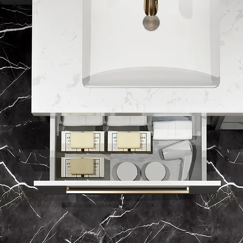 1000mm Grey Floating Bathroom Vanity Single Basin with Faux Marble Top & Storage
