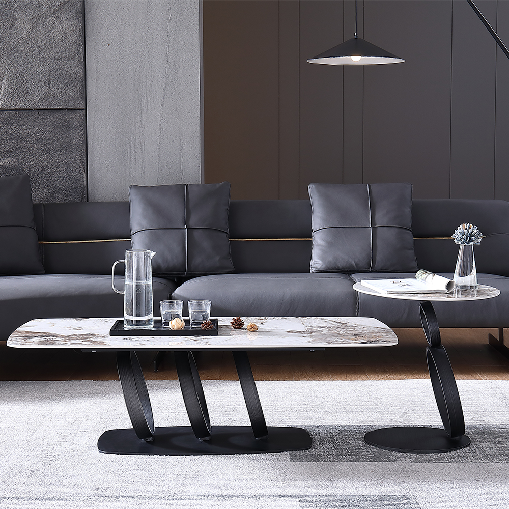 

Modern Rectangular Pandora & Black Coffee Table with Side Table Set of 2