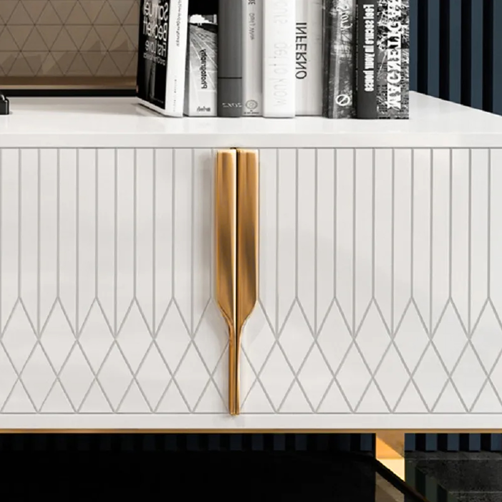 Aro Moderner rechteckiger Fernsehtisch aus weißem Holz mit