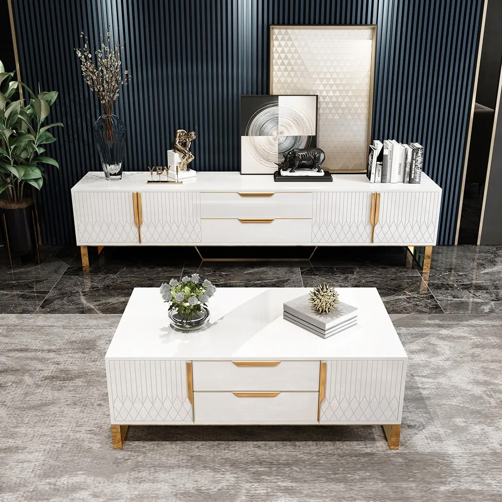 Aro Moderner rechteckiger Fernsehtisch aus weißem Holz mit