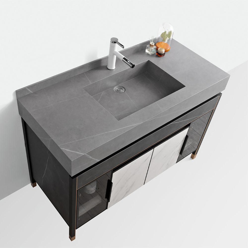 1200mm Grey Freestanding Single Bathroom Vanity with Integral Stone ...